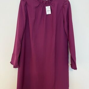 J. Crew Shift Dress NWT Size 6 Petite Ruffle Neck Plum Mod Simple